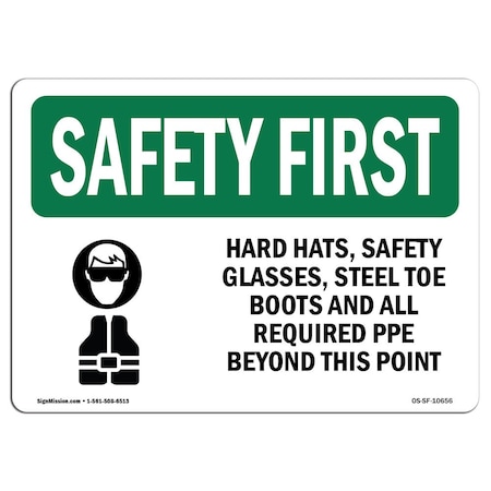 Signmission OSHA Sign, Hard Hats Goggles And W/ Symbol, 18in X 12in Decal, 18" W, 12" H, Landscape OS-SF-D-1218-L-10656